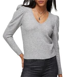 White House Black Market Puff Sleeve V-Neck Pull Over Women's XS Heather Mercury